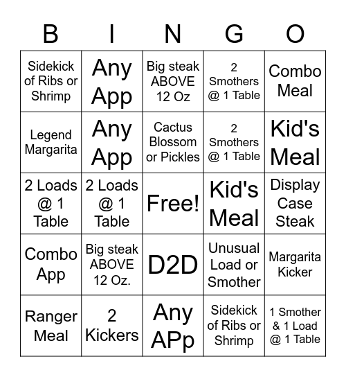 TXRH Bingo! Bingo Card