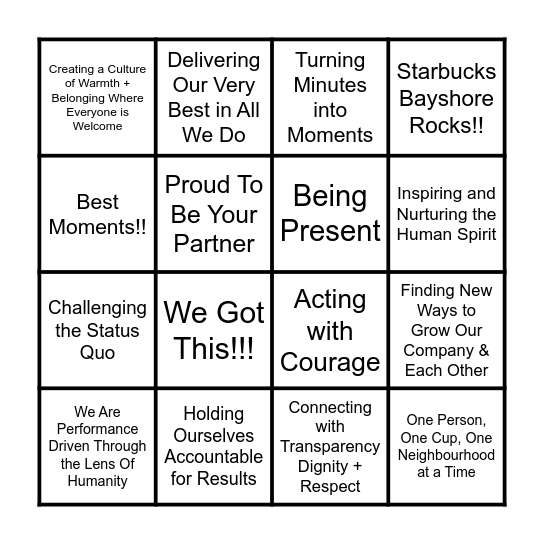 Starbucks Best Moments Bingo! Bingo Card