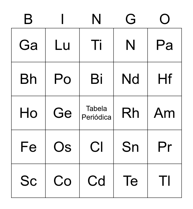 Tabela Peri Dica Bingo Card