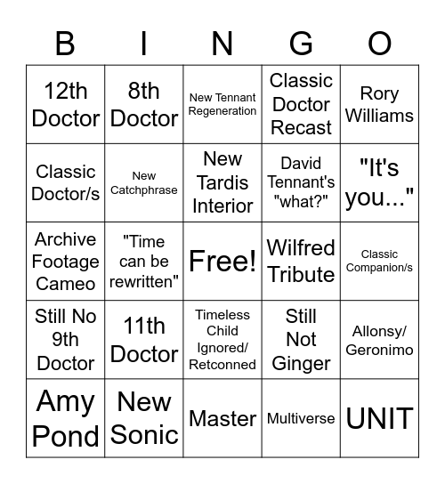 Doctor Who 60th Anniversary Bingo Card