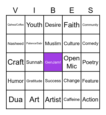 GenerAction Jam Bingo Card