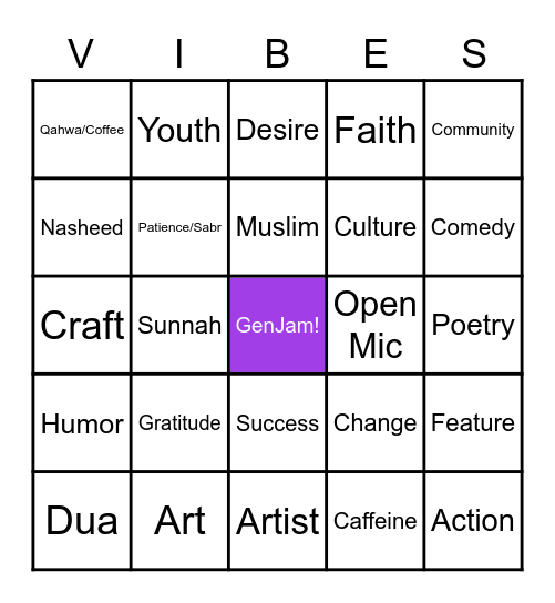 GenerAction Jam Bingo Card