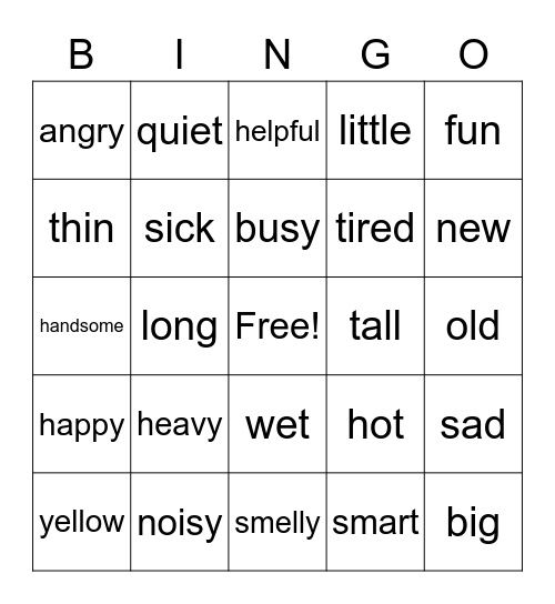 Adjectives Bingo Card