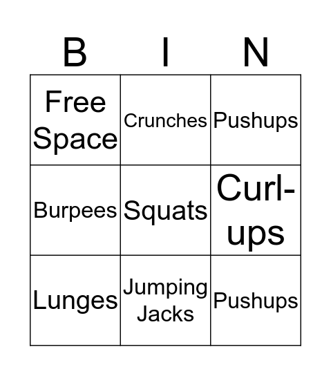 Fitness Bingo  Bingo Card
