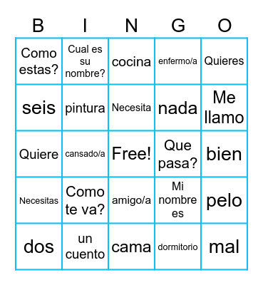 Español Bingo Card