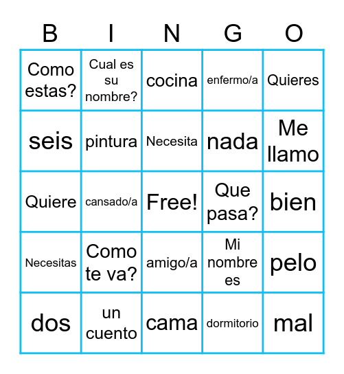 Español Bingo Card