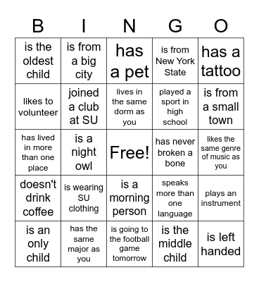 Find Someone Who Bingo Card