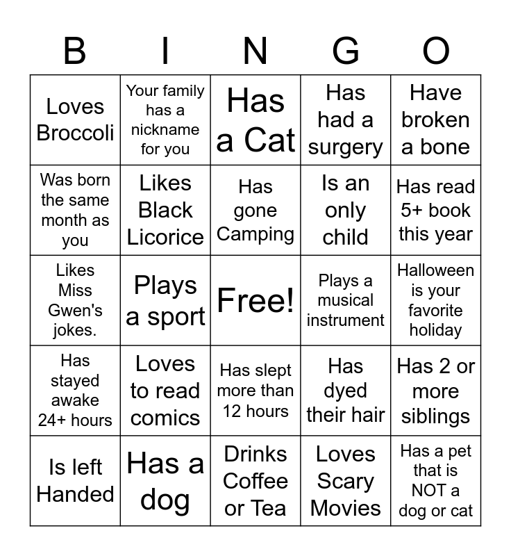 Bingo Bango Bongo Bingo Card