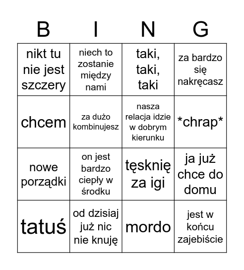 Hotelowe Bingo Card