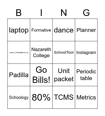 Curriculum Night with Mrs. Padilla Bingo Card