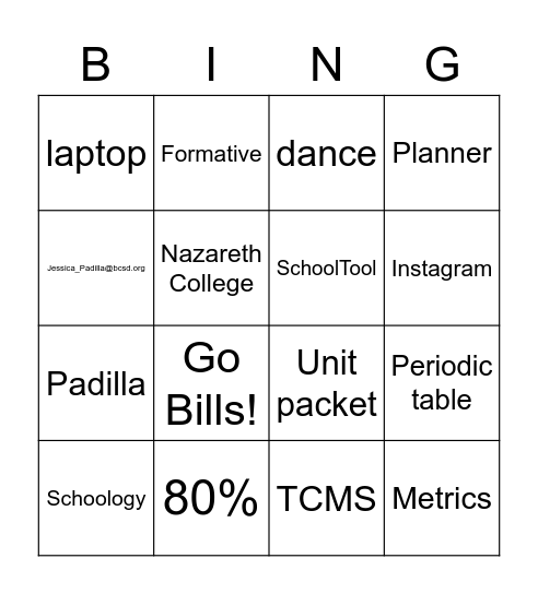 Curriculum Night with Mrs. Padilla Bingo Card