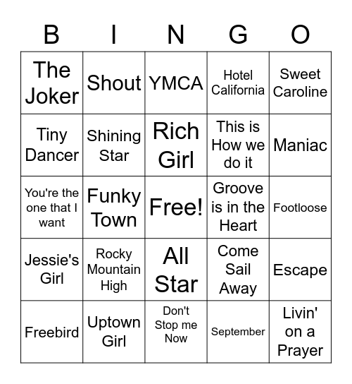 Karaoke Bingo Card