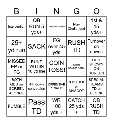 TAP THURSDAY FOOTBALL BINGO Card