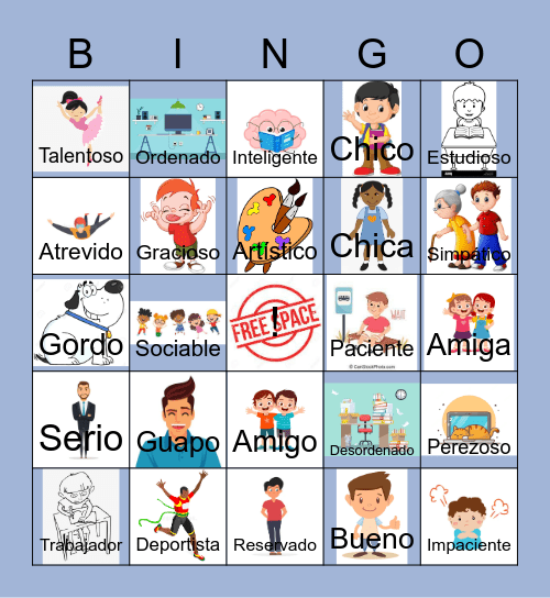 Spanish Adjectives Bingo Card