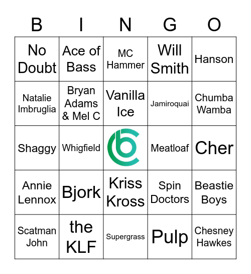 90's Bingo at the Bank Bingo Card