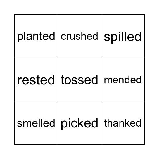 Suffix ed Bingo Card