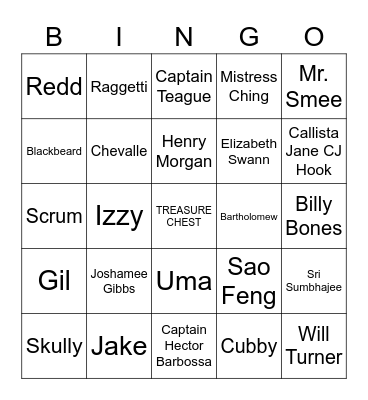 Disney Pirates Bingo Card