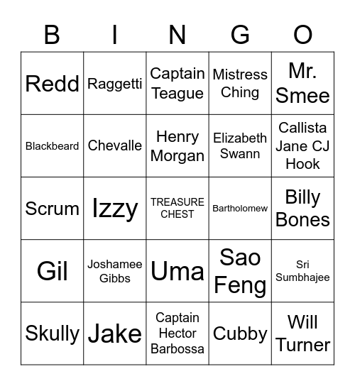 Disney Pirates Bingo Card