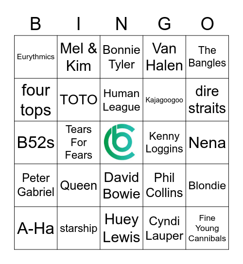80's Bingo at the Bank Bingo Card