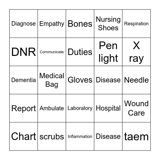 Nurse Bingo Card