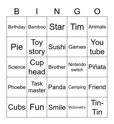 Noah Bingo Card