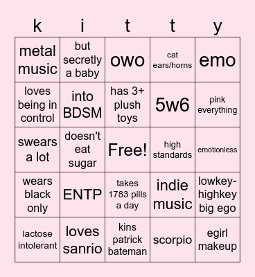 me bingo Card