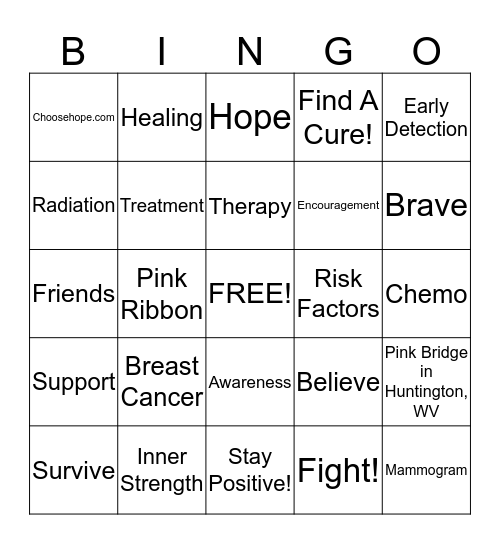 "THINK PINK" Bingo Card