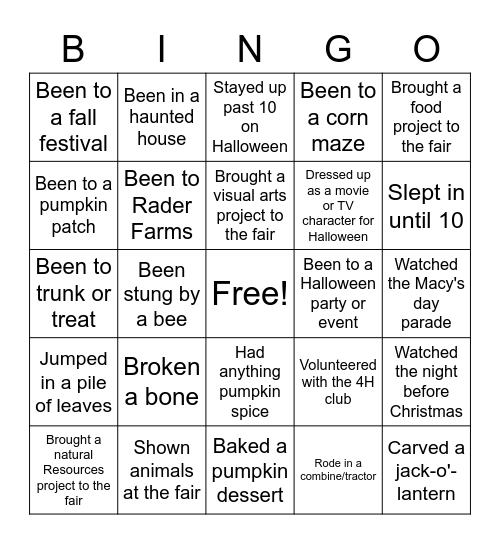 4H bingo Card