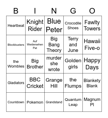 TV Themes Bingo at the bank Bingo Card