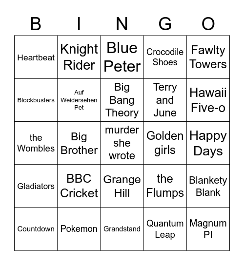 TV Themes Bingo at the bank Bingo Card