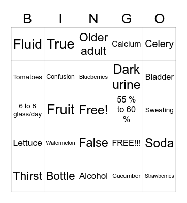 Hydration Bingo Card