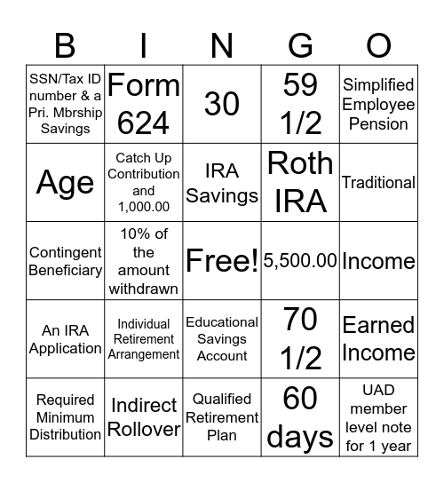 !IRA BINGO! Bingo Card