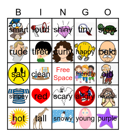 Adjective Bingo Card