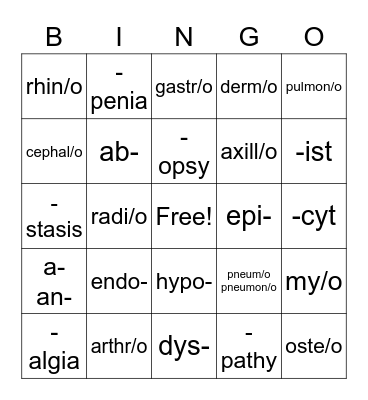 Medical Terminology STJ Bingo Card