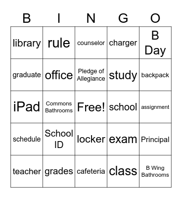 School Basics Bingo Card