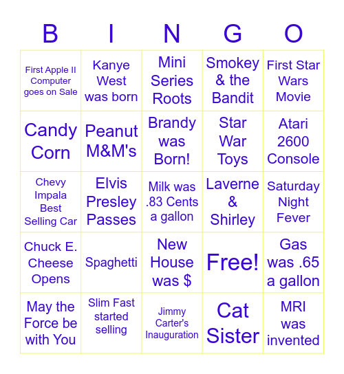 Bingo for Brandy! Bingo Card