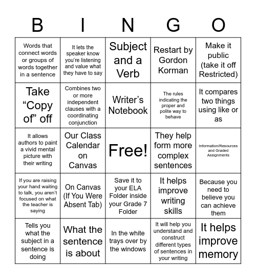 What Have You Learned So Far? Bingo Card