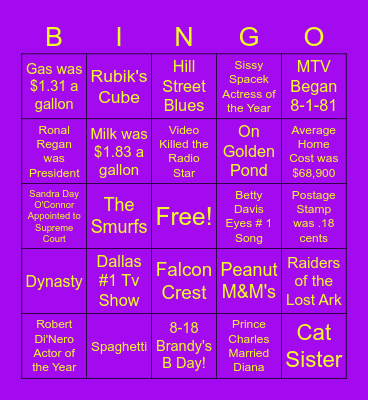 BINGO FOR BRANDY! Bingo Card