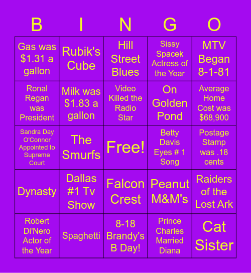 BINGO FOR BRANDY! Bingo Card