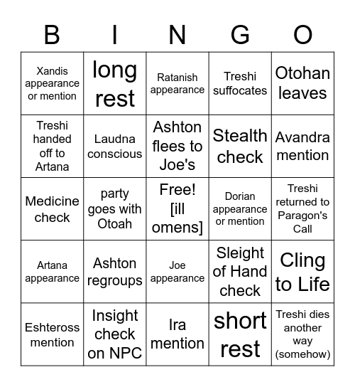 Hard To Be Clever When It's All In Question [Critical Role 3.34] Bingo Card
