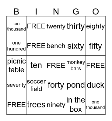 Numbers & Park Bingo Card