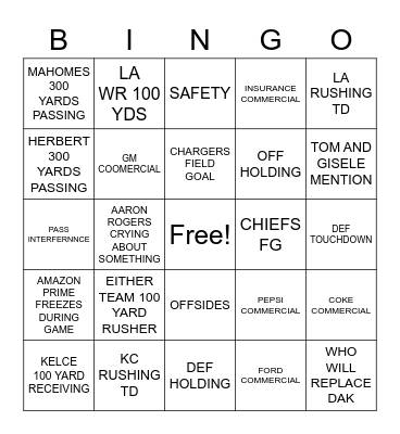 OTM THURSDAY NIGHT FOOTBALL Bingo Card