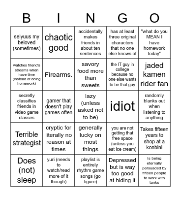 Aurica Aizen's embarrassing card of cards Bingo Card