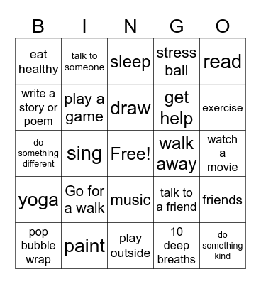 Coping Skills Bingo Card