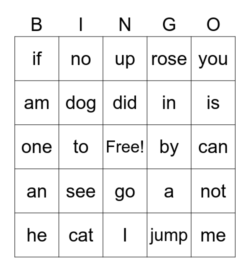 2nd Grade Vocabulary Bingo Card
