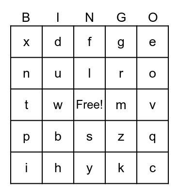 Letters Bingo Card