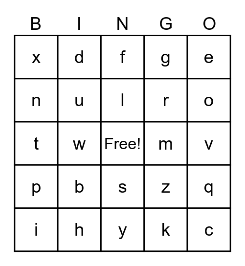 Letters Bingo Card