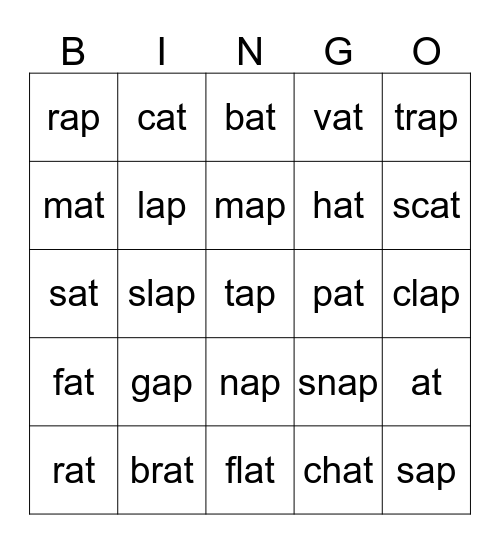 Word Family Bingo Card