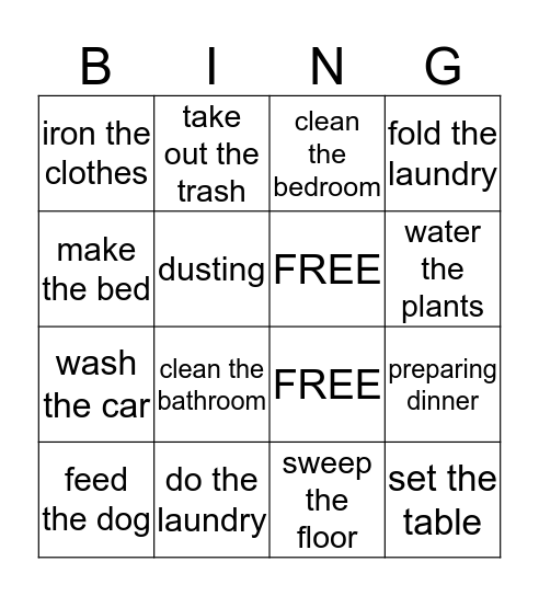 Chores Bingo Card