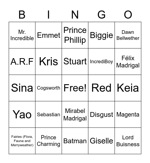 Beast vs Snow White Doritos Bingo Card